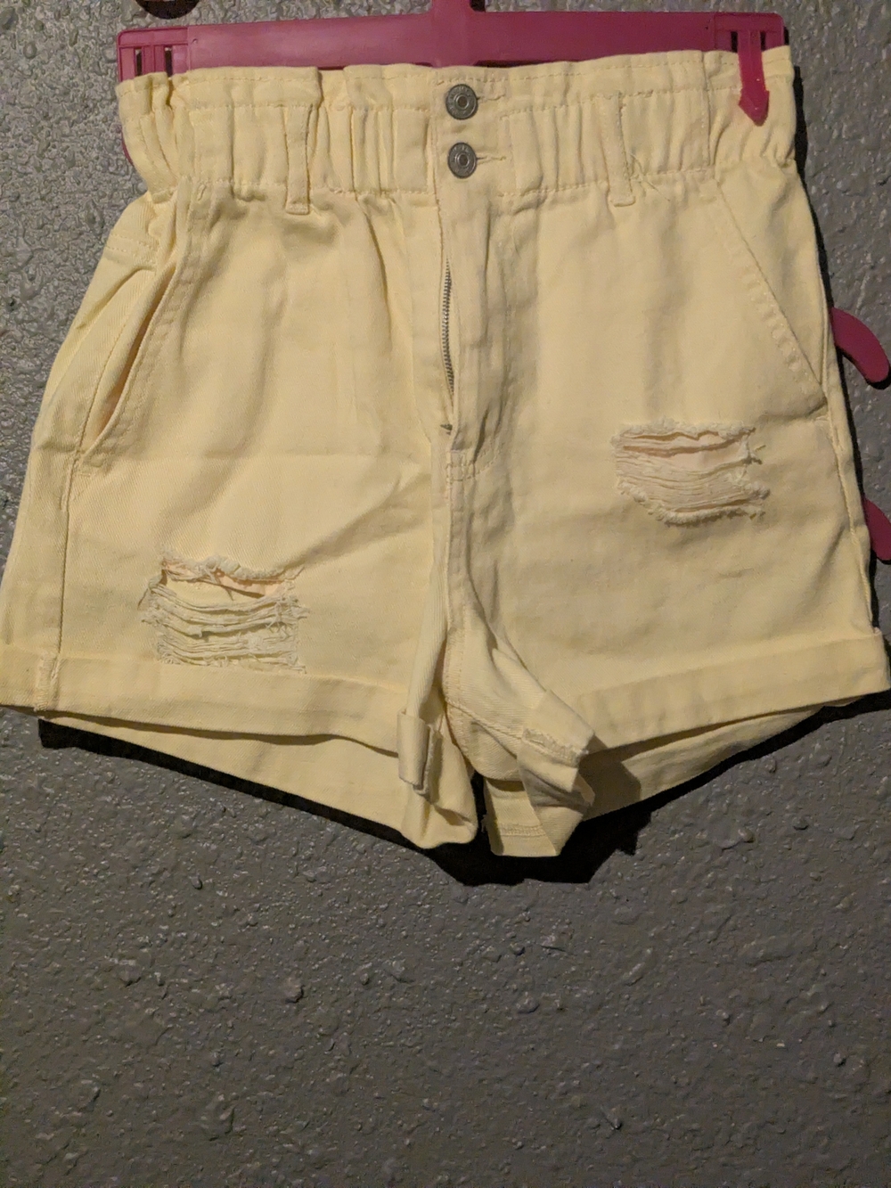 S High-Waist Yellow Distressed Shorts